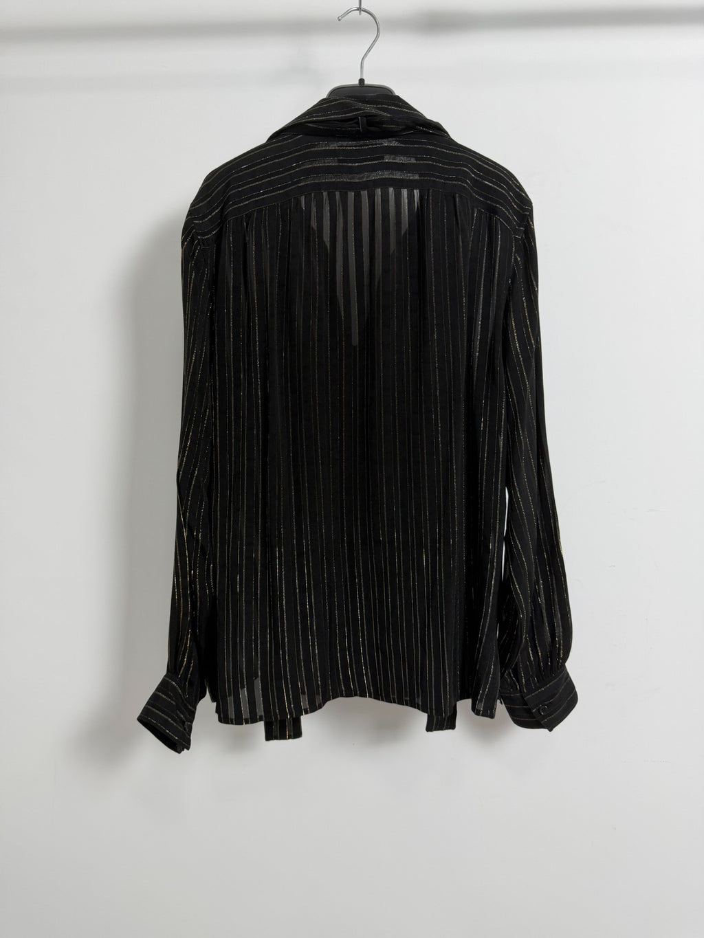 Saint Laurent 22fw Silk Black Gold Striped Bow-Tie Shirt