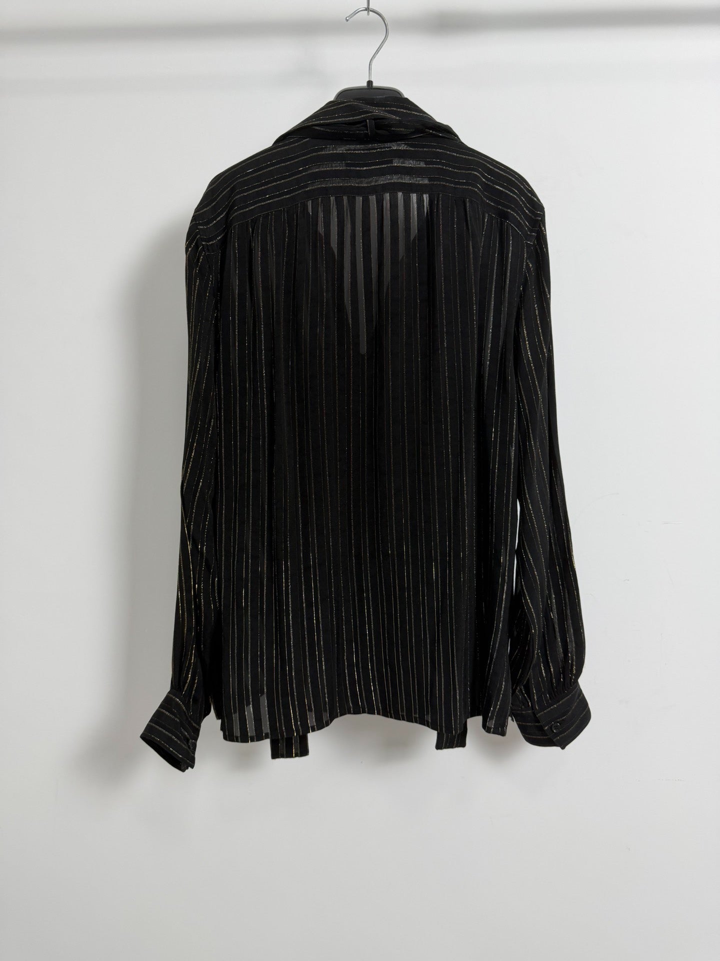 Saint Laurent 22fw Silk Black Gold Striped Bow-Tie Shirt