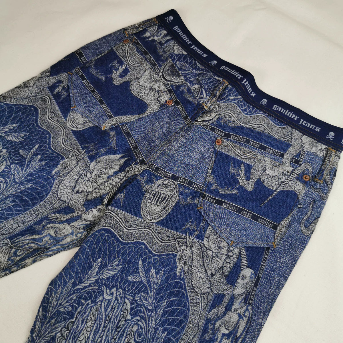 1994 Fall/Winter Jean Paul Gaultier Dragon Slayer Tribal Tattoo Jacquard Jeans