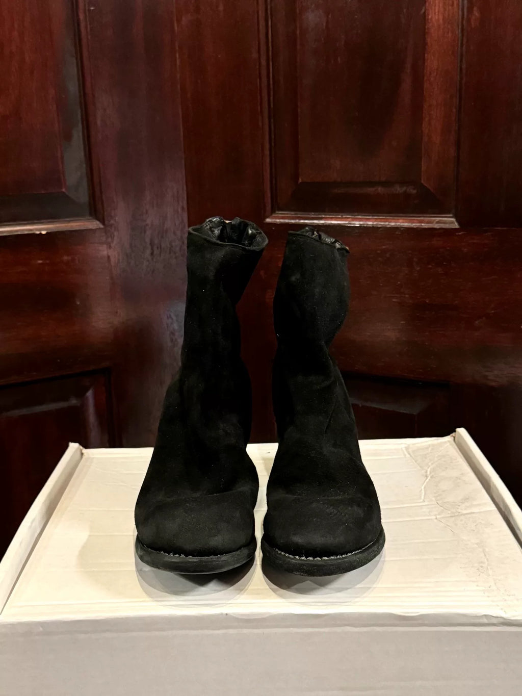 Guidi SS18 M86A Black BLKT Suede Deerskin High-Heel Back-Zip Ankle Boots
