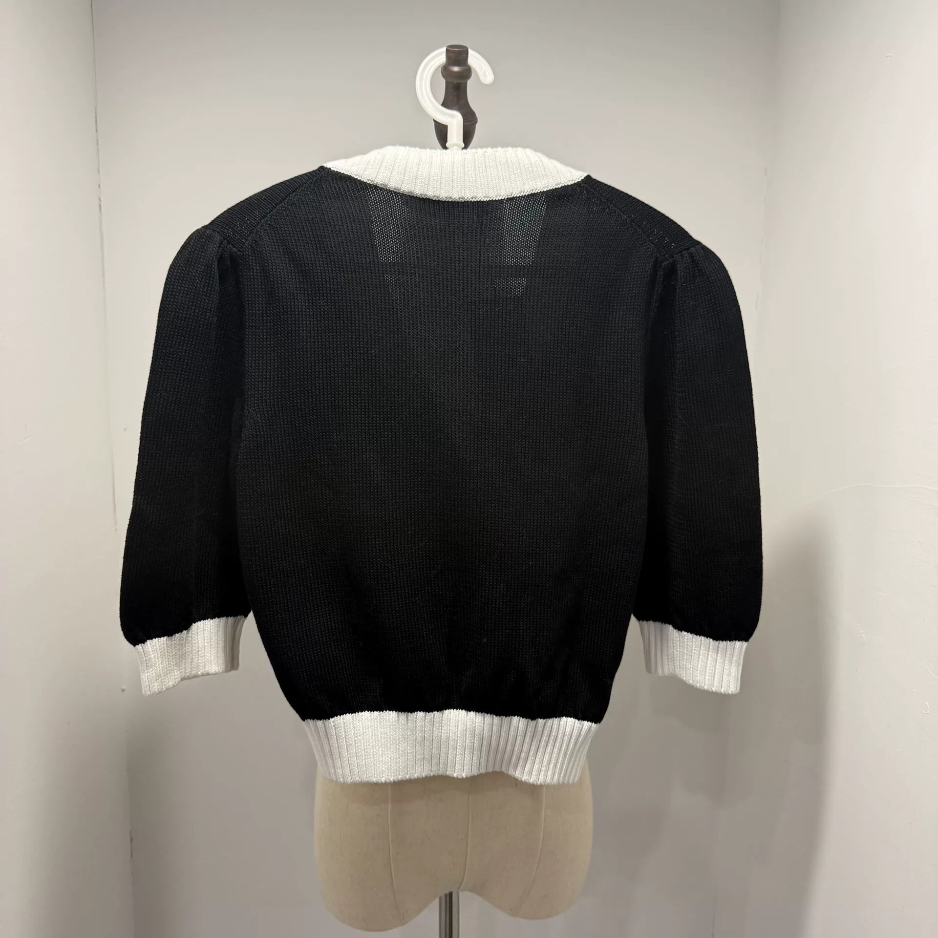 Prada Embroidered Logo Black White Color-Blocked Cardigan
