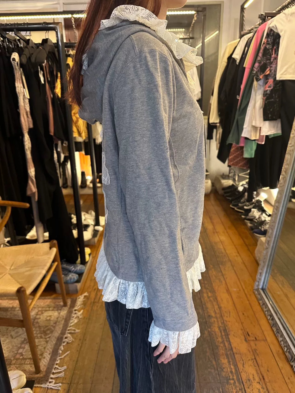 mastermind Japan Sample Grey Lace Skull Zip-Up Hooded Sweater
