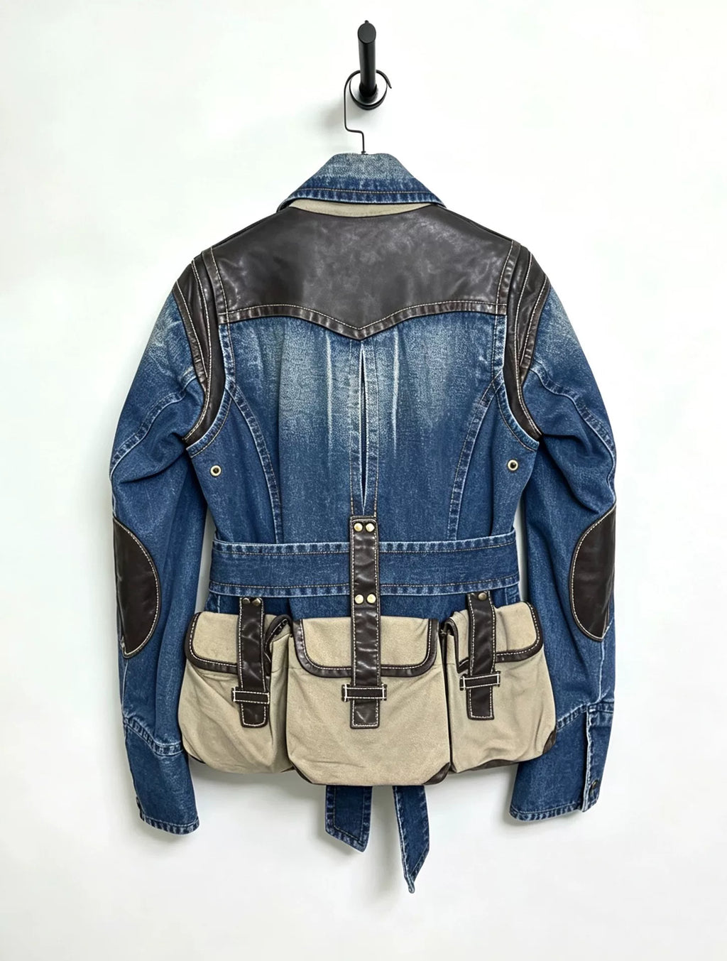 Dsquared 04AW Heavy-Duty Runway Pocket Leather-Panelled Hunting Jacket
