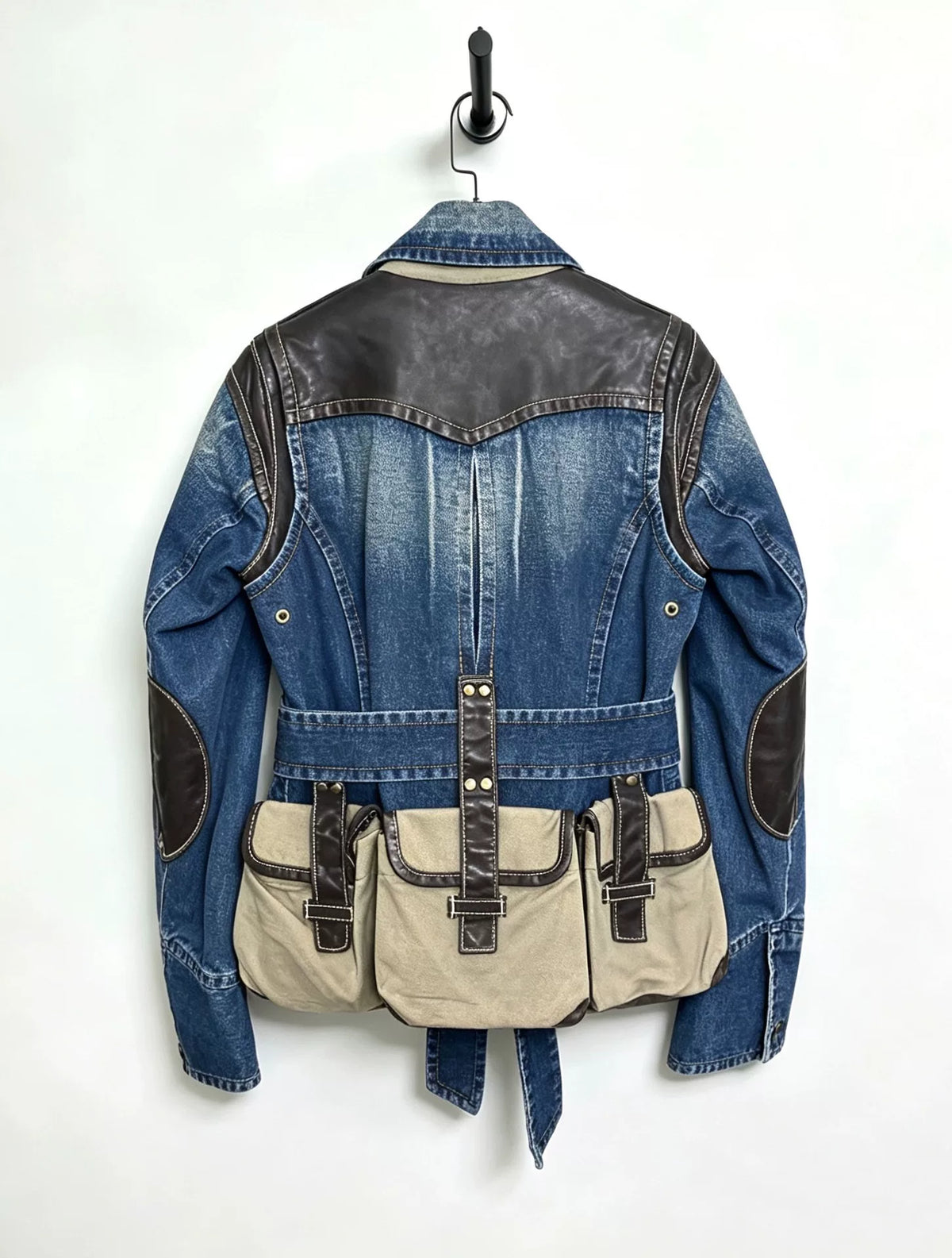Dsquared 04AW Heavy-Duty Runway Pocket Leather-Panelled Hunting Jacket