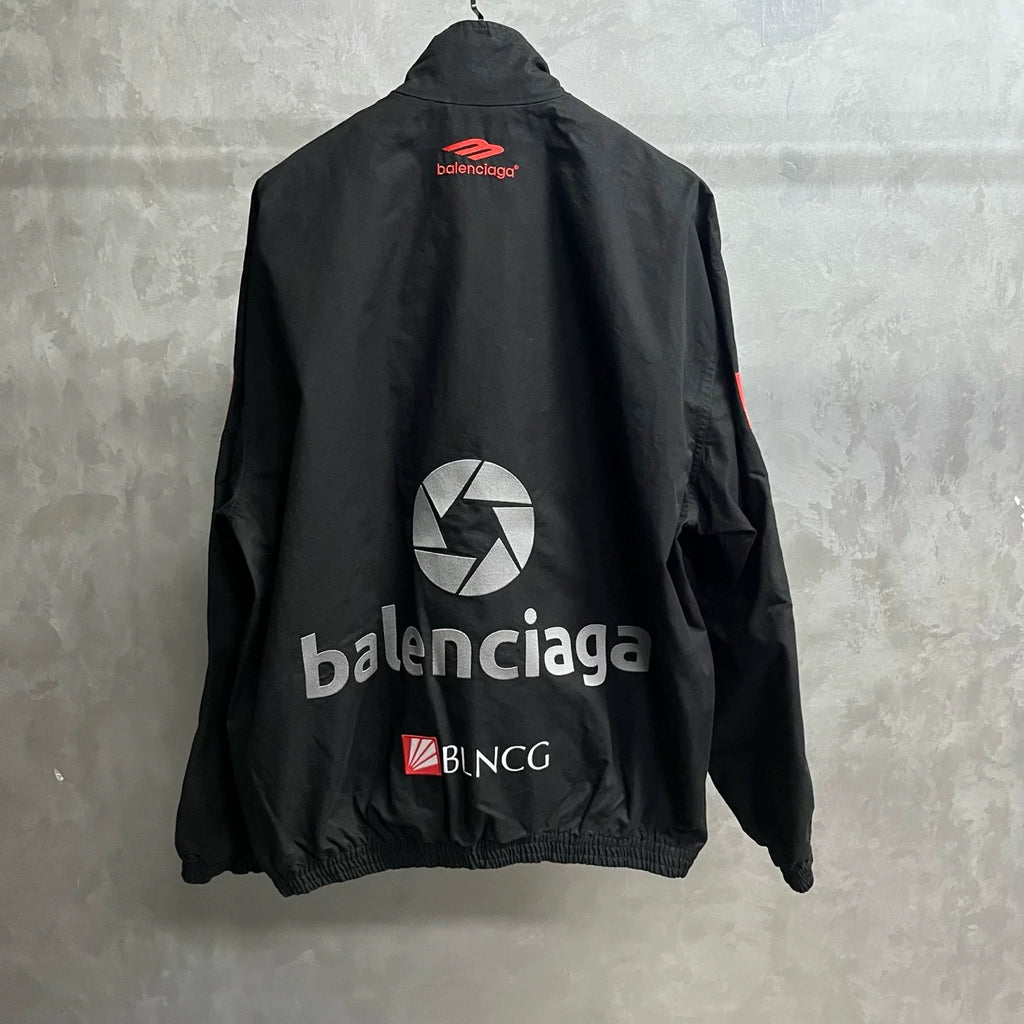 Balenciaga Black Letter Logo Print Stand-Collar Jacket