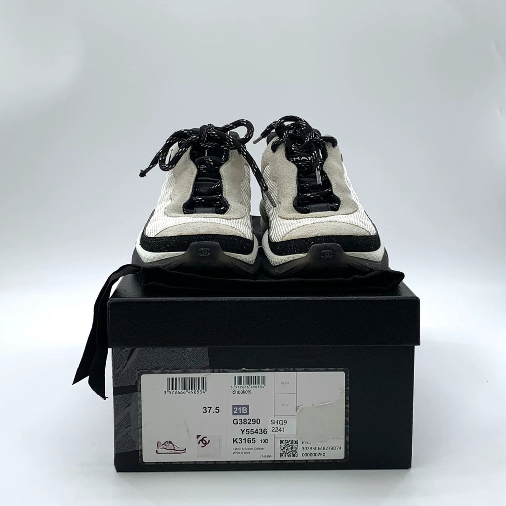 Chanel Grey Diamond-Quilted Double C Lace-Up Sneakers