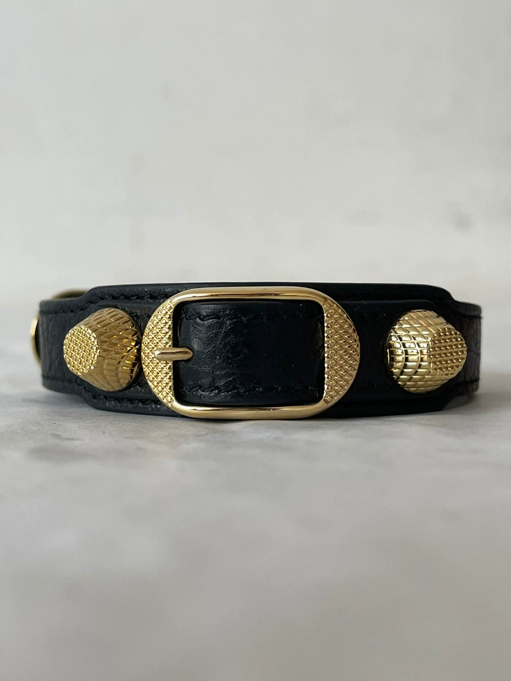 Balenciaga Black Gold Riveted Leather Bracelet