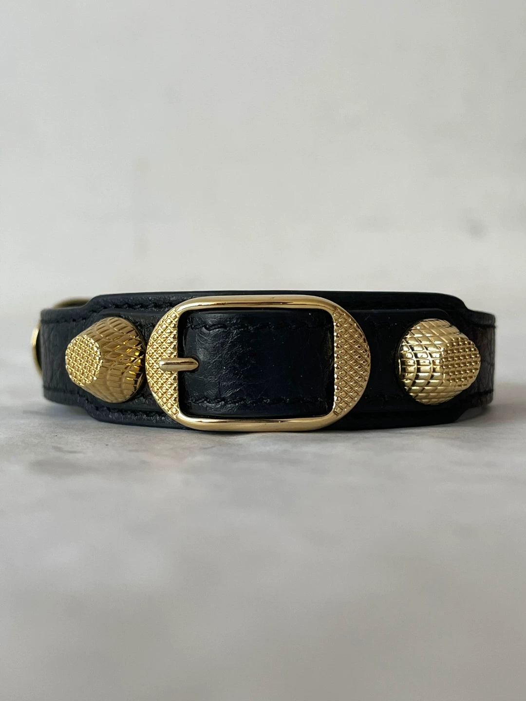 Balenciaga Black Gold Riveted Leather Bracelet