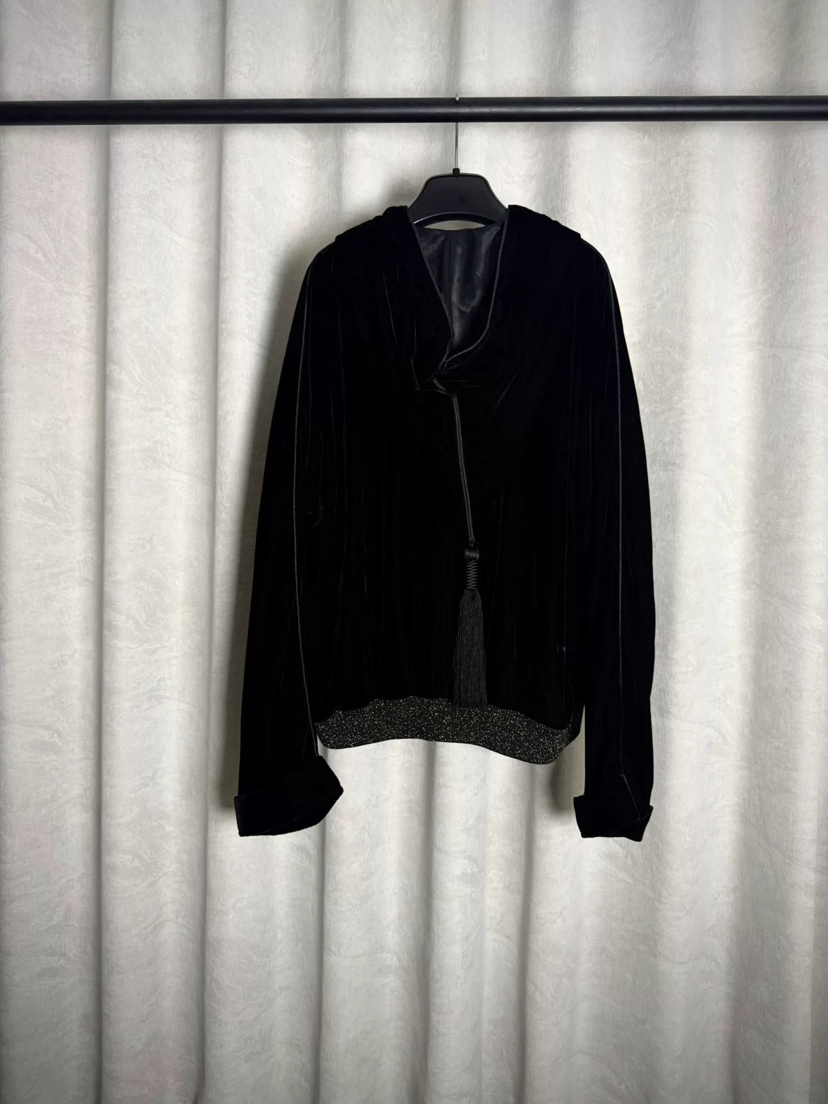 Saint Laurent Paris 20SS Black Velvet Hooded Jacket by Anthony Vaccarello