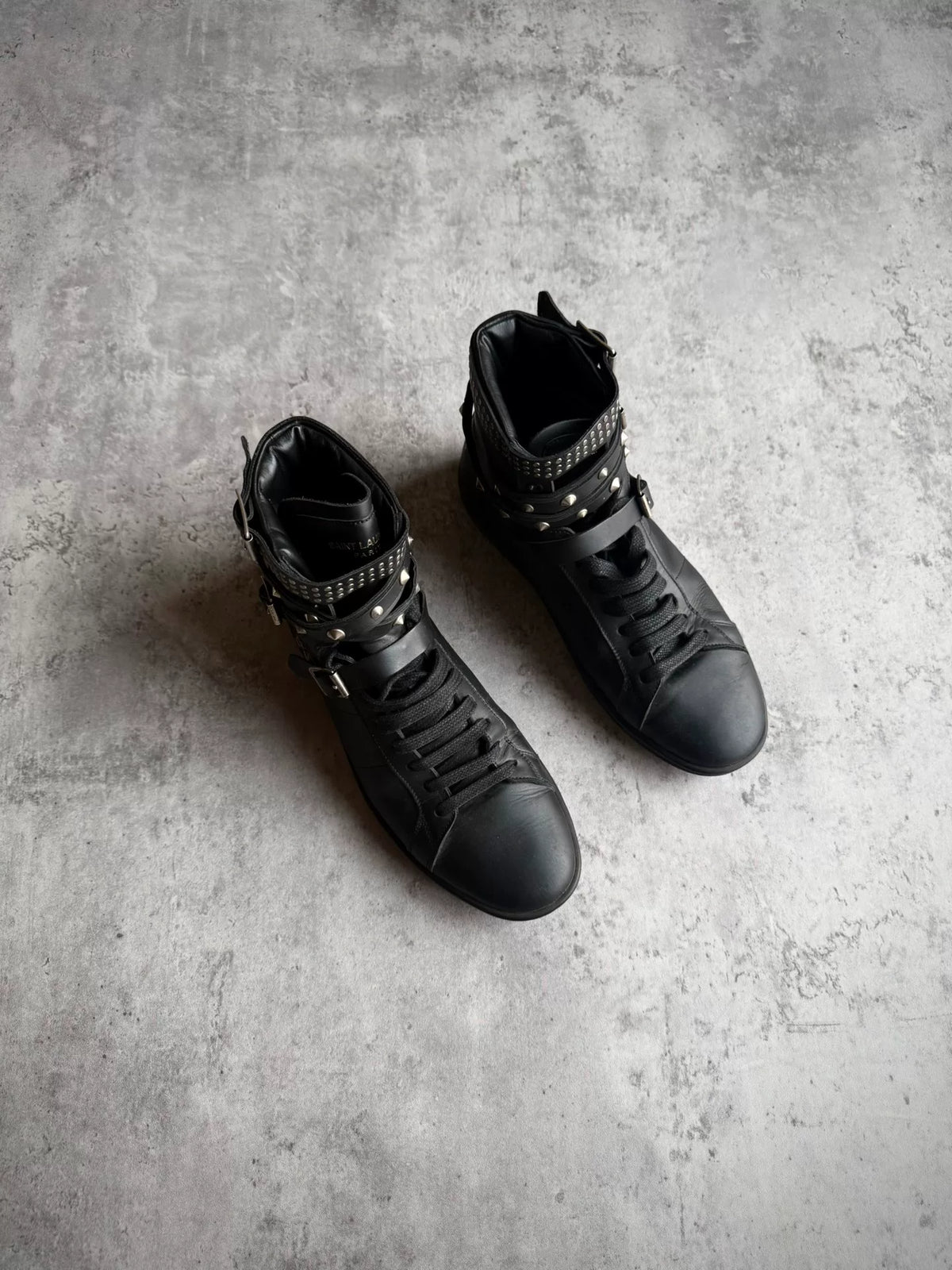 Saint Laurent Paris 14AW SL/16H Black Studded Lace-Up High-Top Sneakers by Hedi Slimane