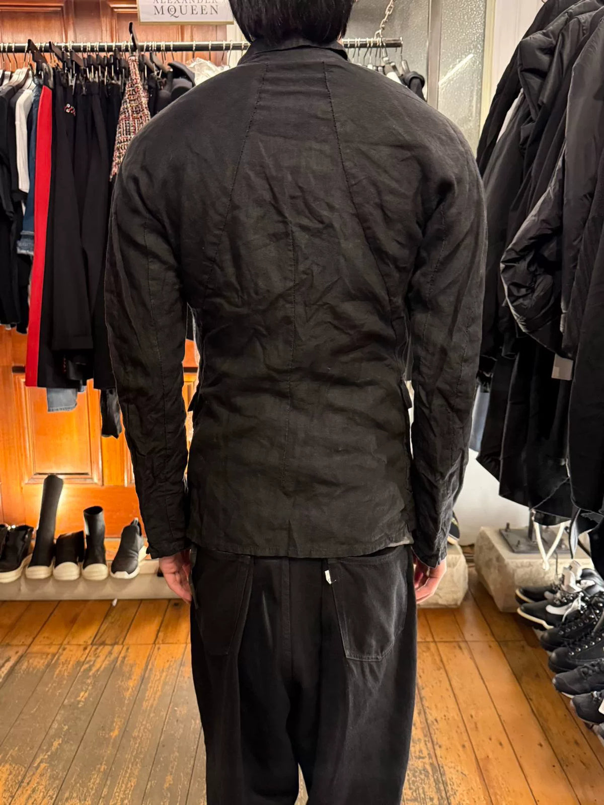 Layer-0 Black S-Cut Linen Blazer