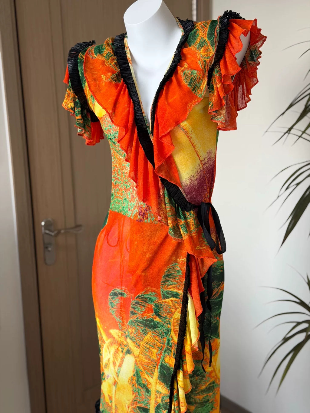 Jean Paul Gaultier Vintage Mesh Print Fringe Dress
