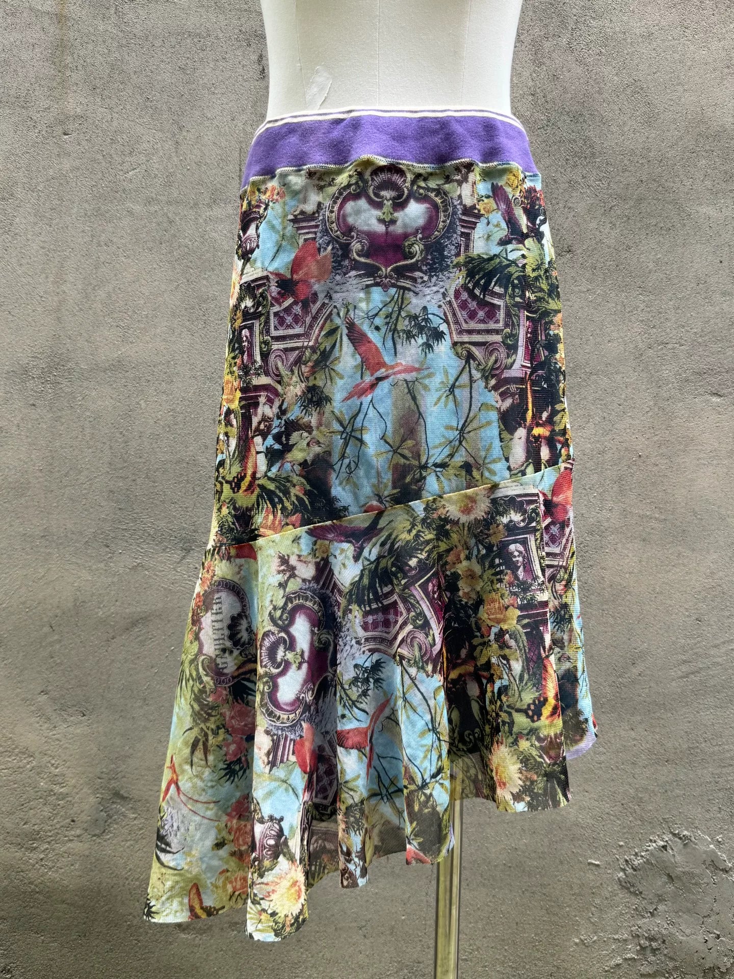 99SS Jean Paul Gaultier Flamingo Mesh Skirt Blue
