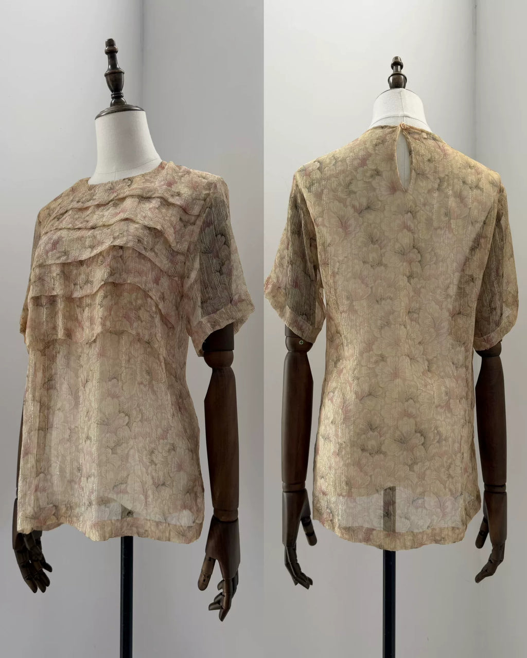 Dries van Noten Silver Watercolor Floral Distressed Silk Top