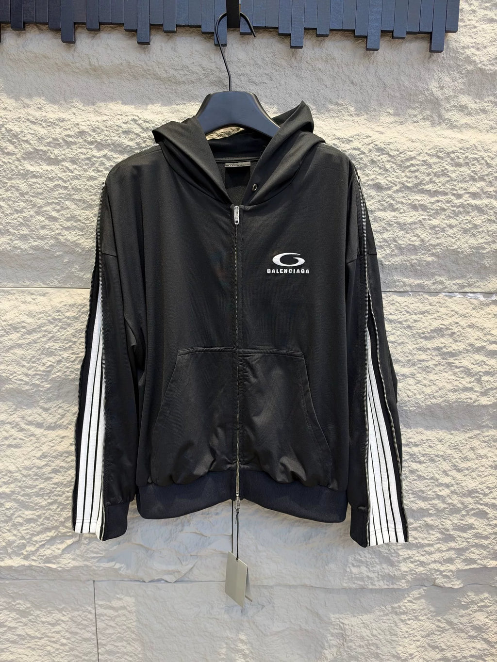 Balenciaga 2026 Black Loop Zip-Up Hooded Jacket