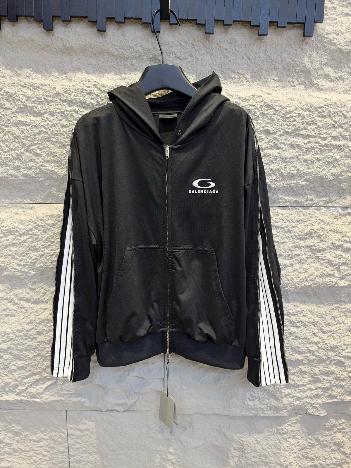 Balenciaga 2026 Black Loop Zip-Up Hooded Jacket