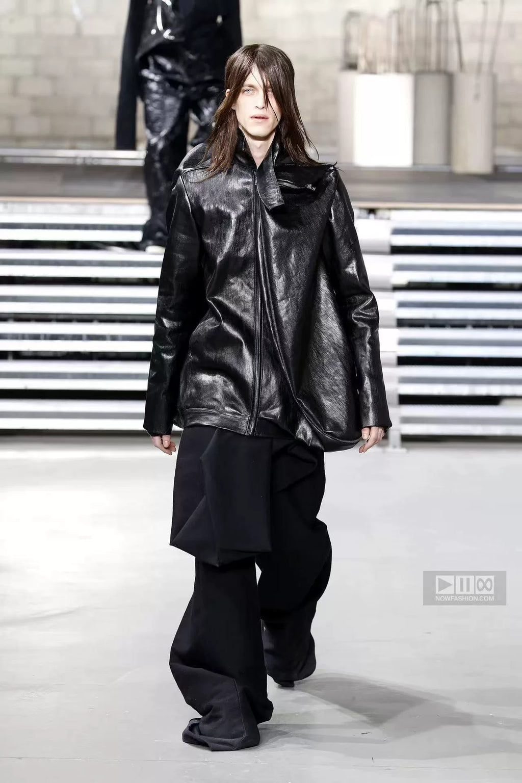 Rick Owens FW17 Black Coated Denim Zip-Up Jacket