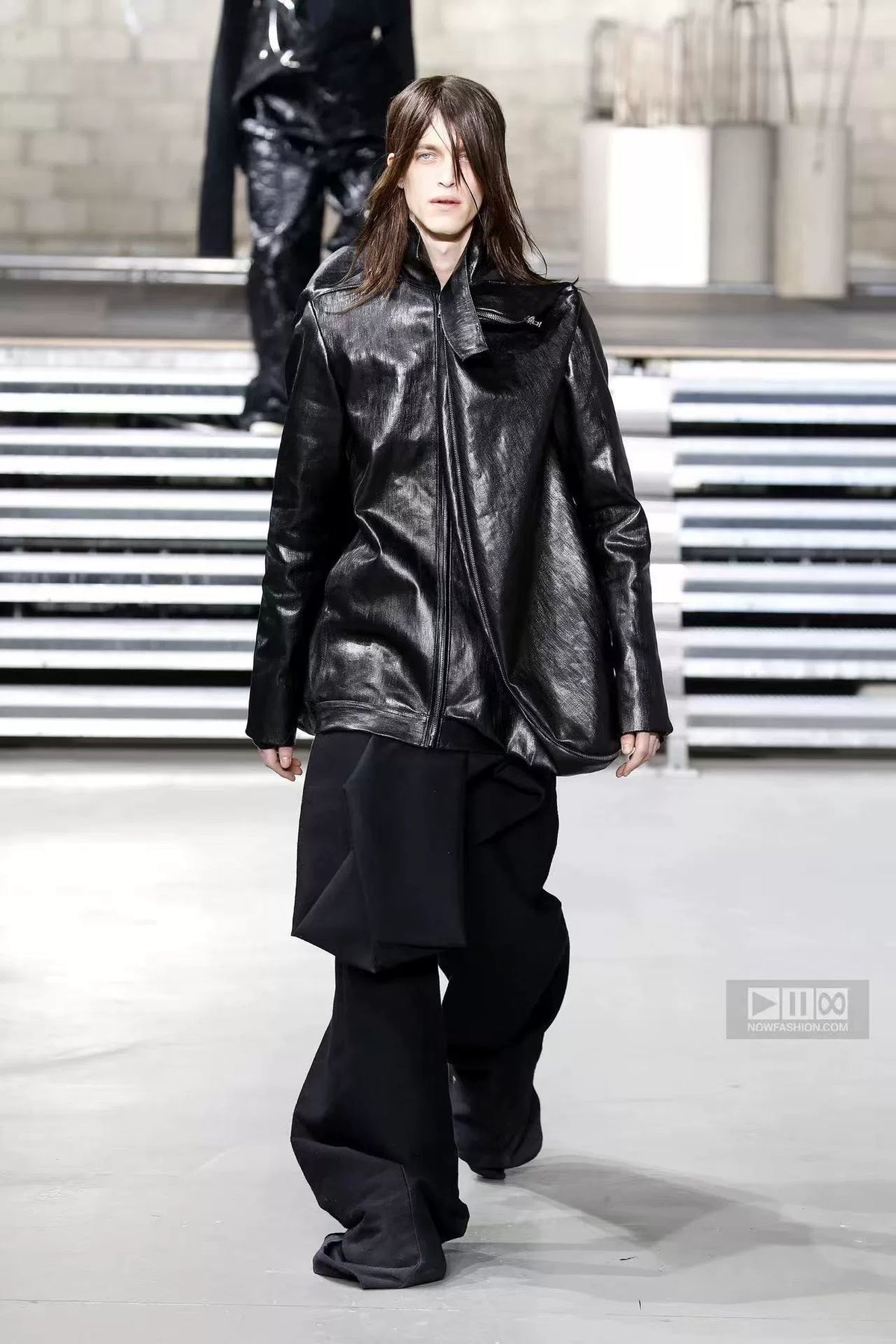 Rick Owens FW17 Black Coated Denim Zip-Up Jacket
