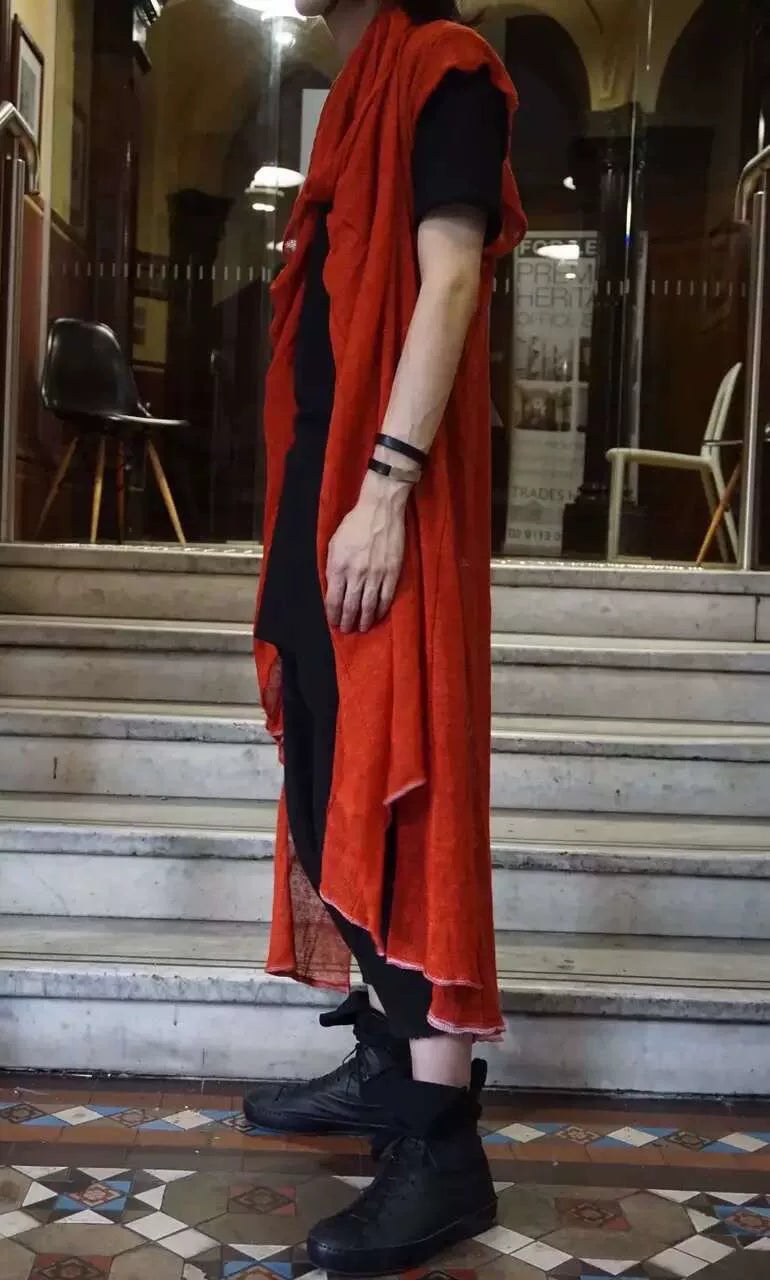 M.A+ SS15 Red Knitted Hooded Linen Gilet