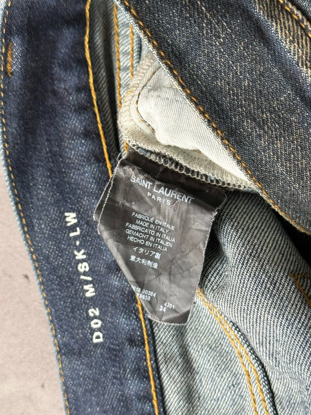 Saint Laurent Paris AW13 D02 Blue Washed Oil Stain Mud Dyed Denim Jeans by Hedi Slimane