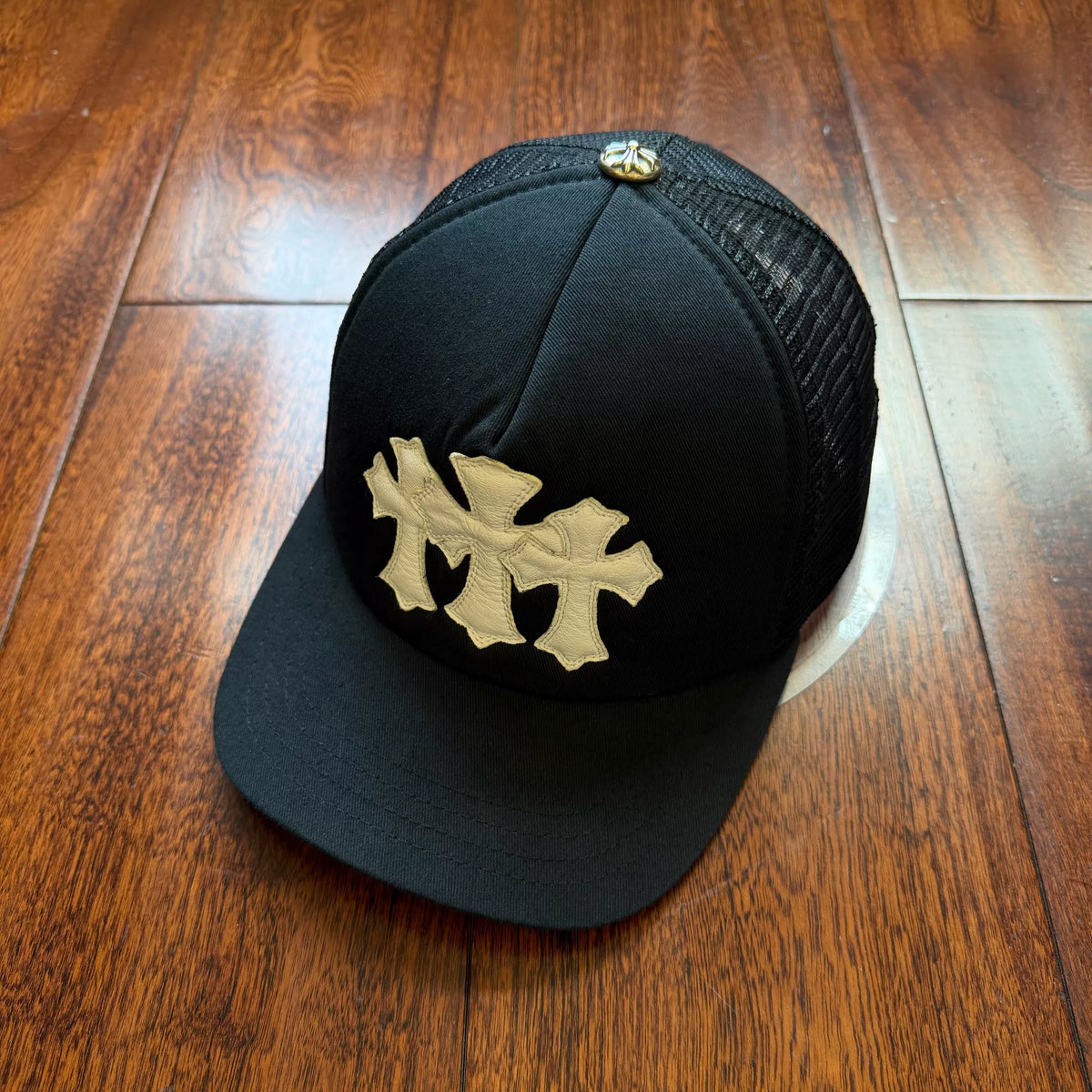 Chrome Hearts Black Three-Tone Leather Baseball Cap