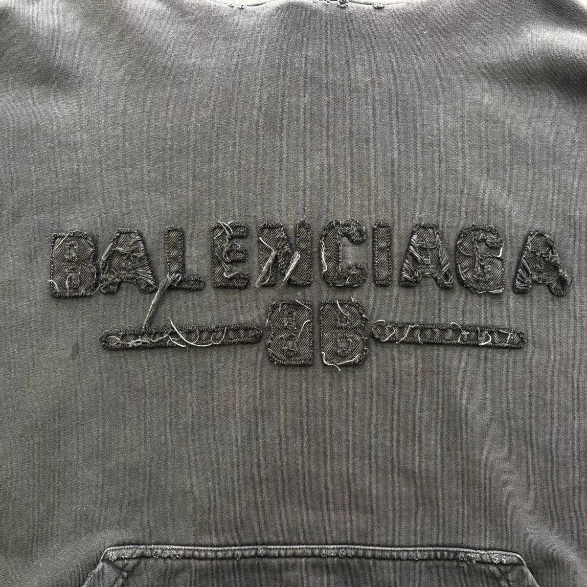 Balenciaga Black Distressed Wash Appliqué Logo Hooded Sweater