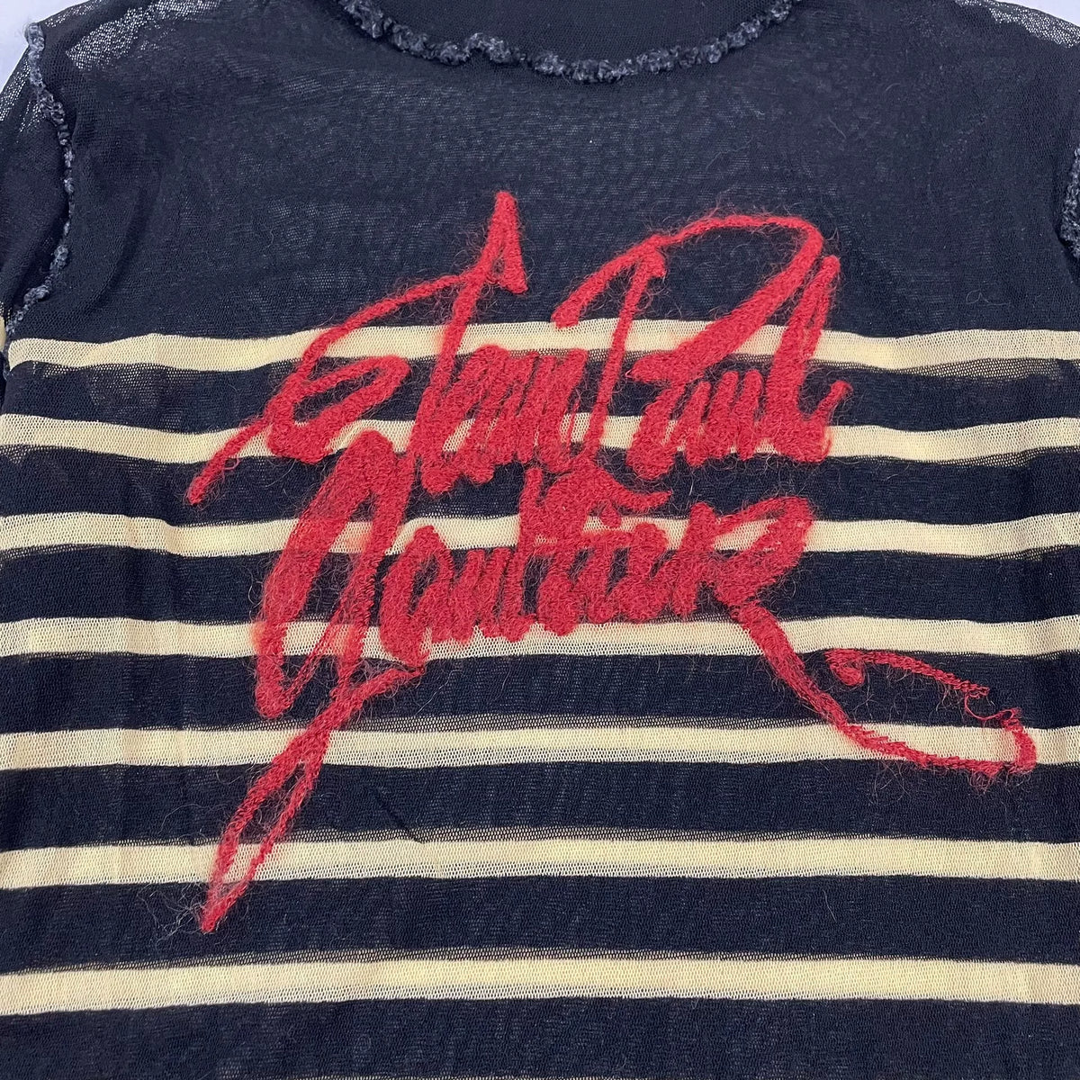 2001 Fall/Winter Jean Paul Gaultier Striped Elastic Mesh Turtleneck Long-Sleeve T-Shirt