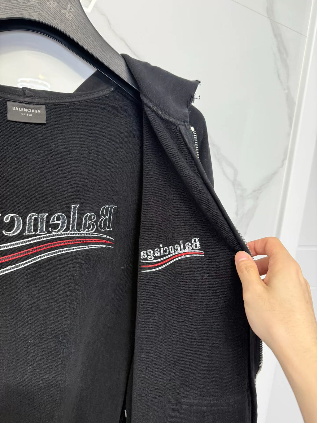 Balenciaga Tape Distressed Zip-Up Sweater