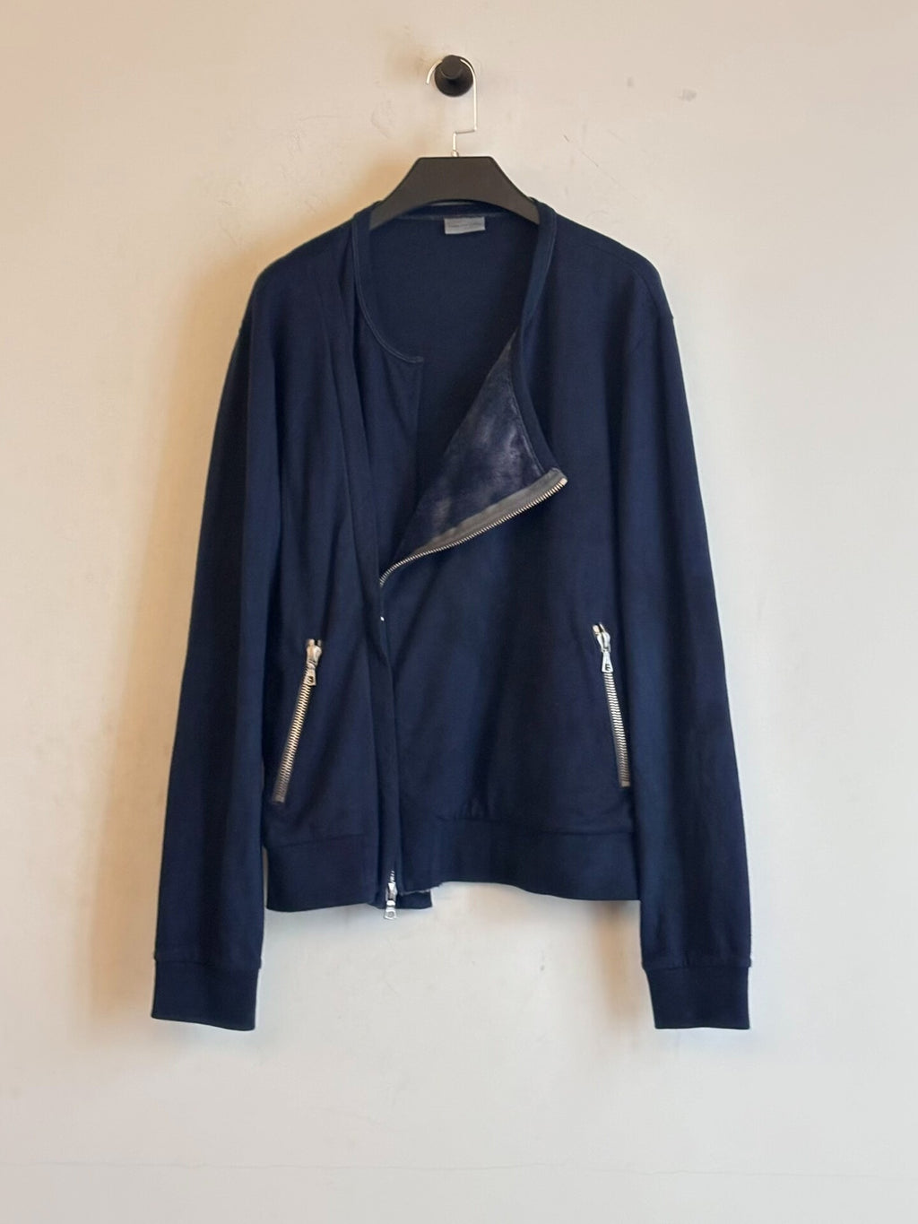 Dries Van Noten | Blue Velvet Diagonal Zipper Jacket