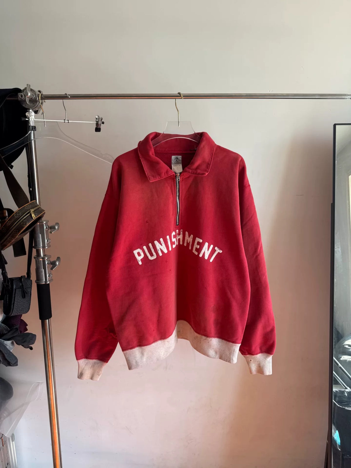 Saint Michael 21ss Red Distressed Zip-Up Hoodie