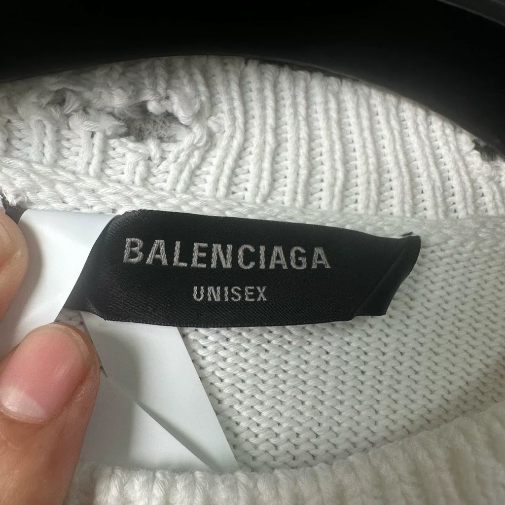 Balenciaga Embroidered Distressed Crew Neck Sweater