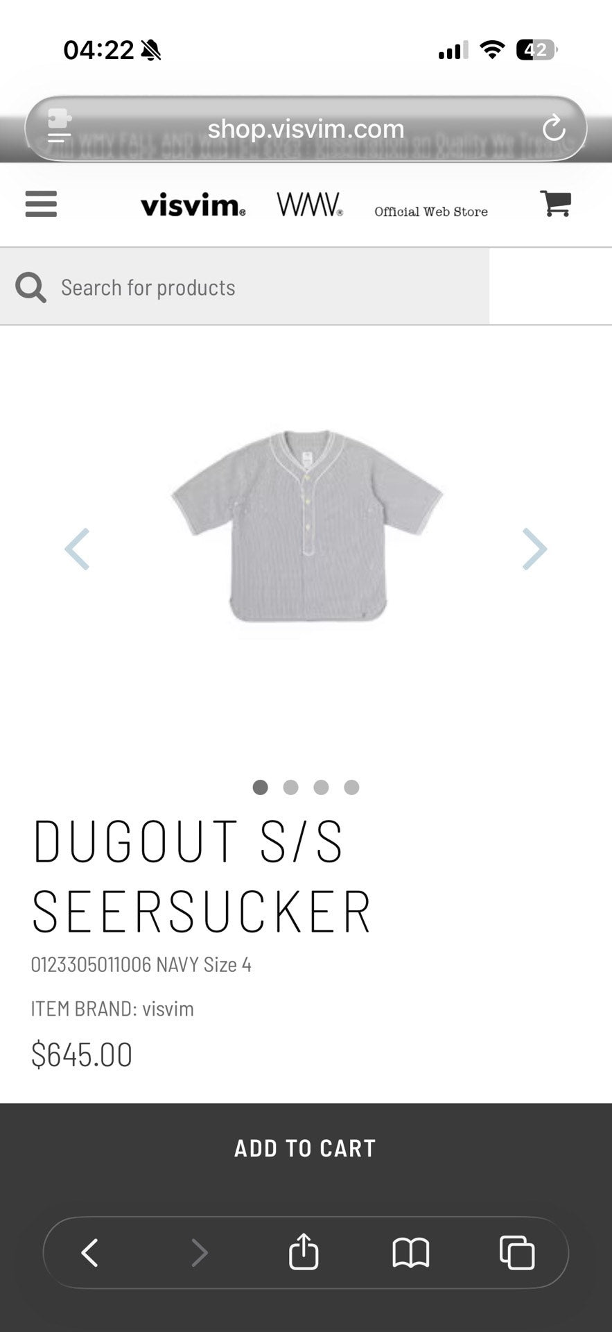 Visvim 23SS Spot Dugout S/S Seersucker Cotton Linen Short Shirt
