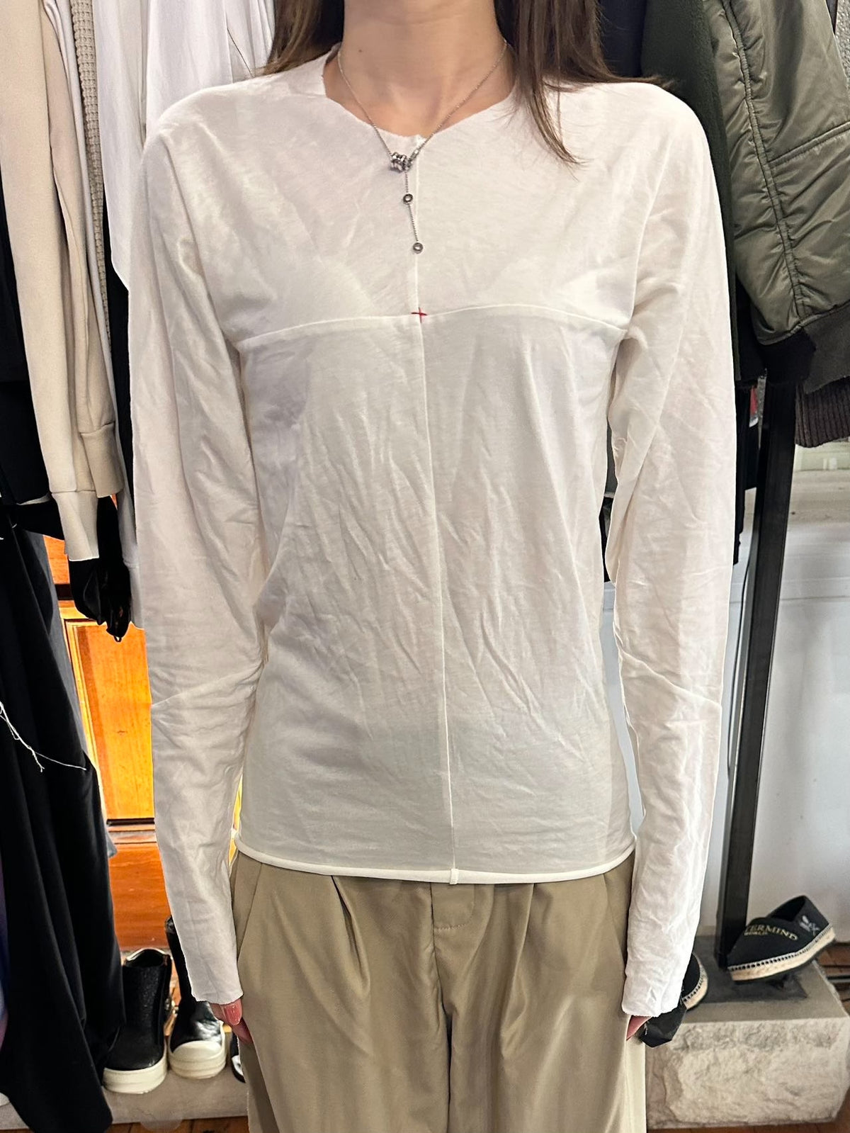 M.A+ SS20 White One Piece Cross-Cut Cotton Long Sleeve Tee
