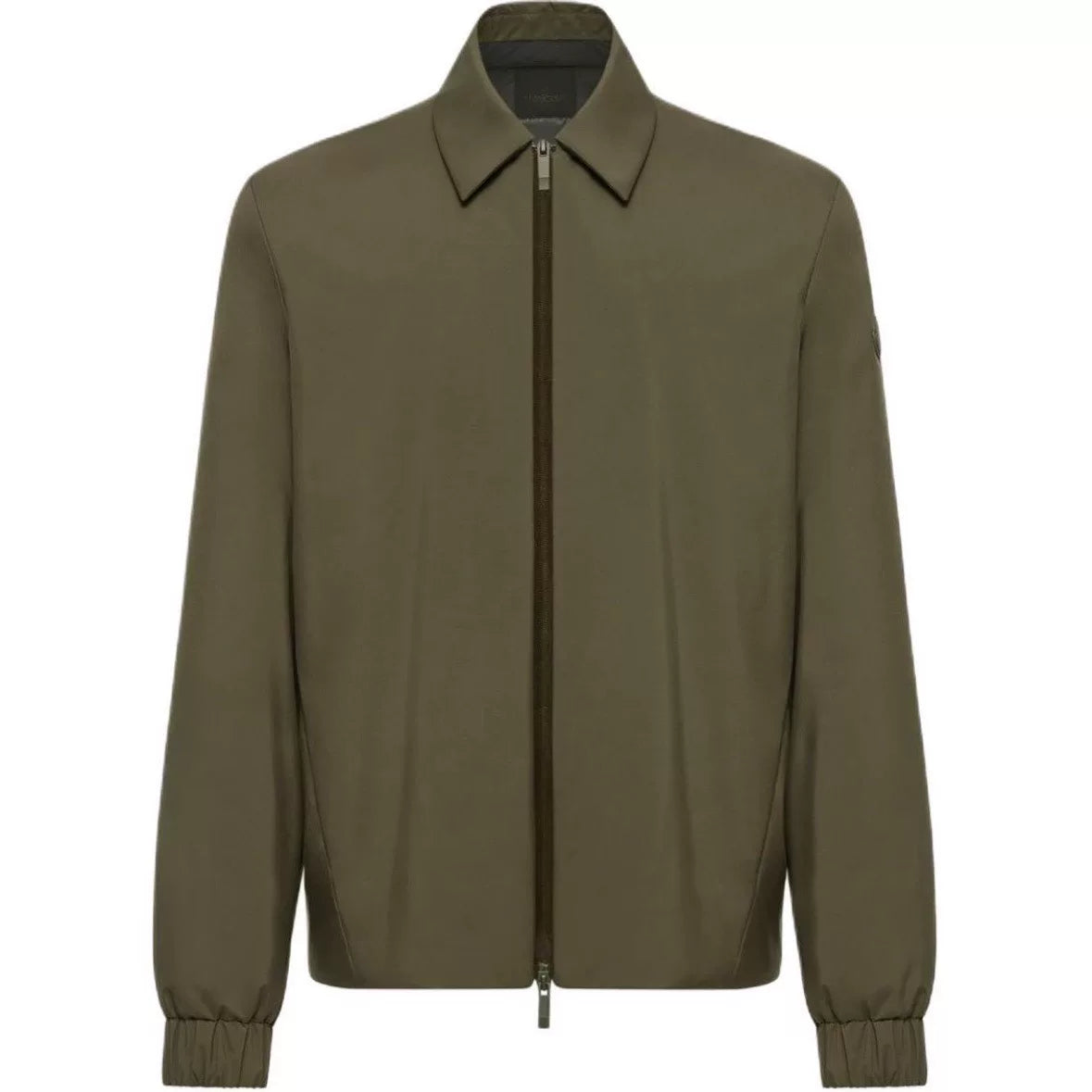 Moncler Olive Arm Logo Zip-Up Polyester Down Jacket
