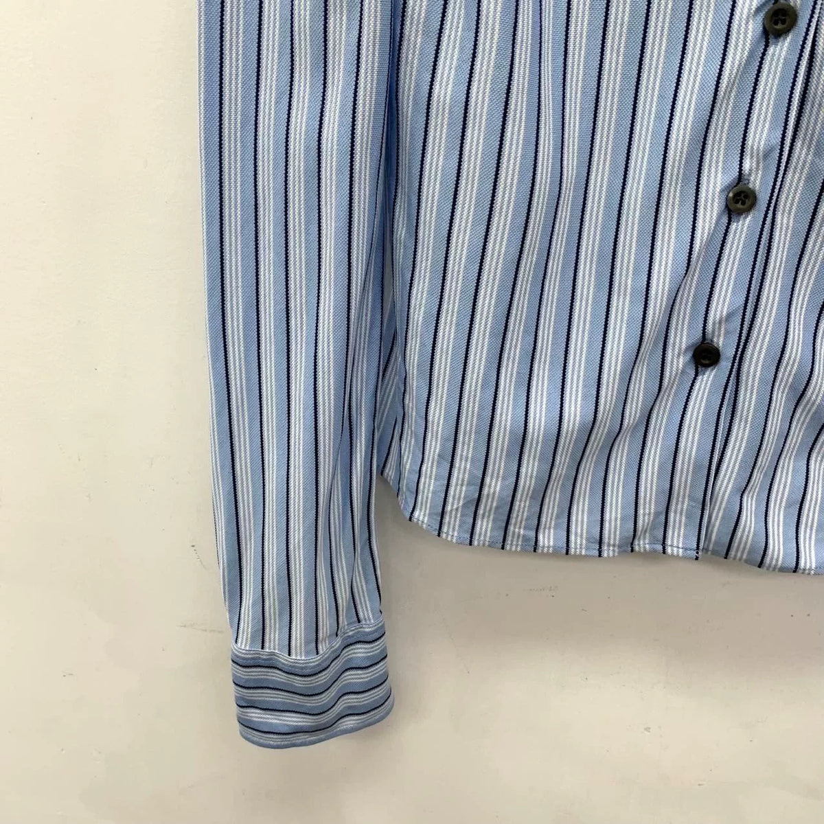 Prada Blue Vertical Stripe Collared Single-Breast Cotton Long-Sleeve Shirt