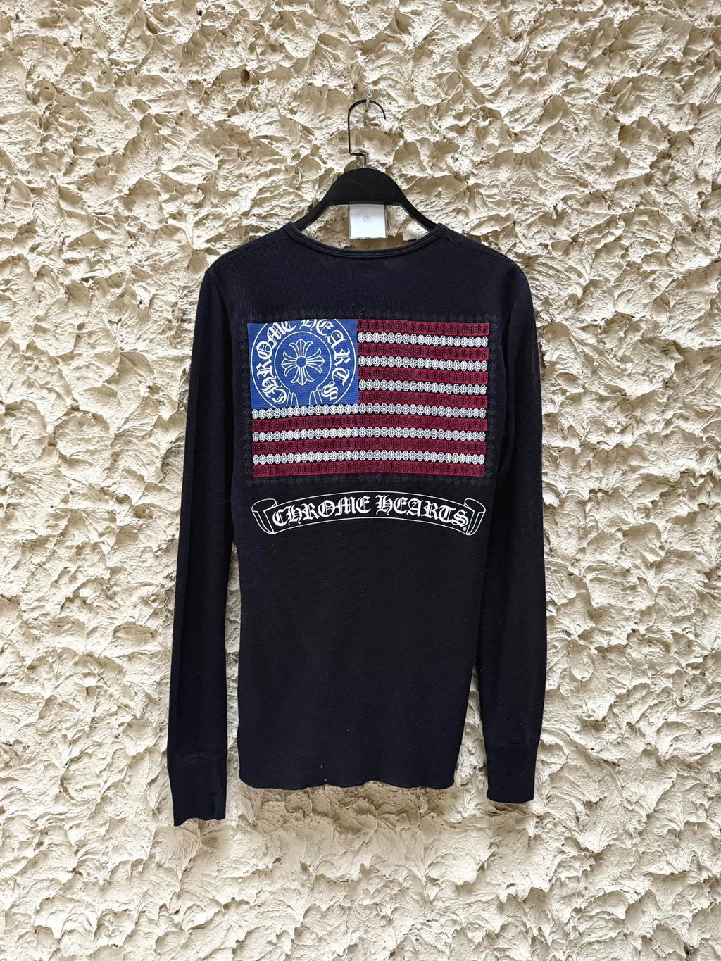 Chrome Hearts American Flag Scroll Waffle Long Sleeve Top