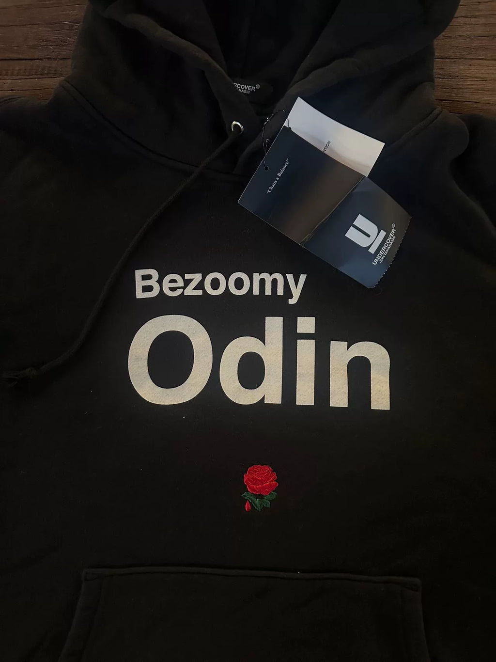Undercover FW19 Black Red Rose Embroidered Hooded Sweater