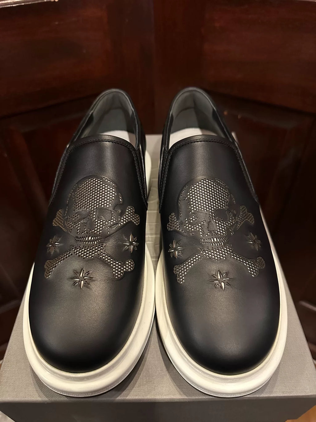 Alexander McQueen Black 3M Reflective Eight-Pointed Star Skull Chunky Sole Slip-On Sneakers