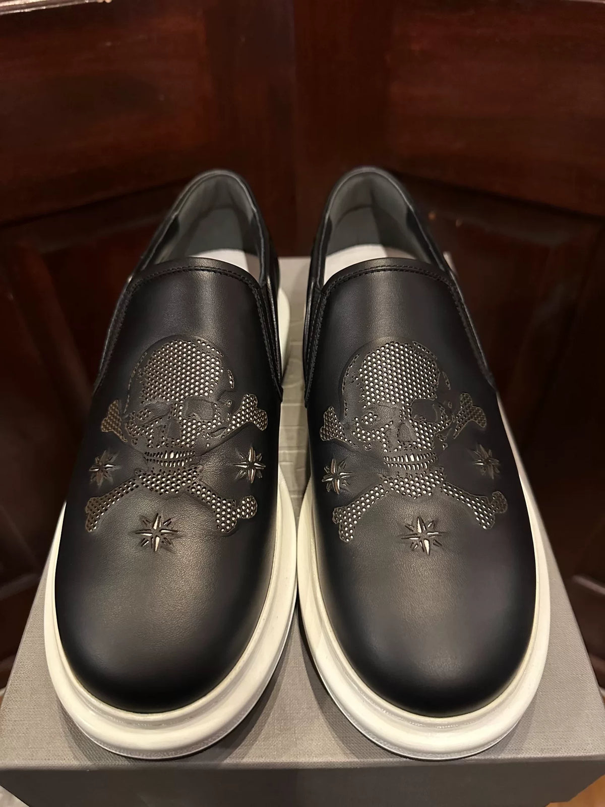 Alexander McQueen Black 3M Reflective Eight-Pointed Star Skull Chunky Sole Slip-On Sneakers