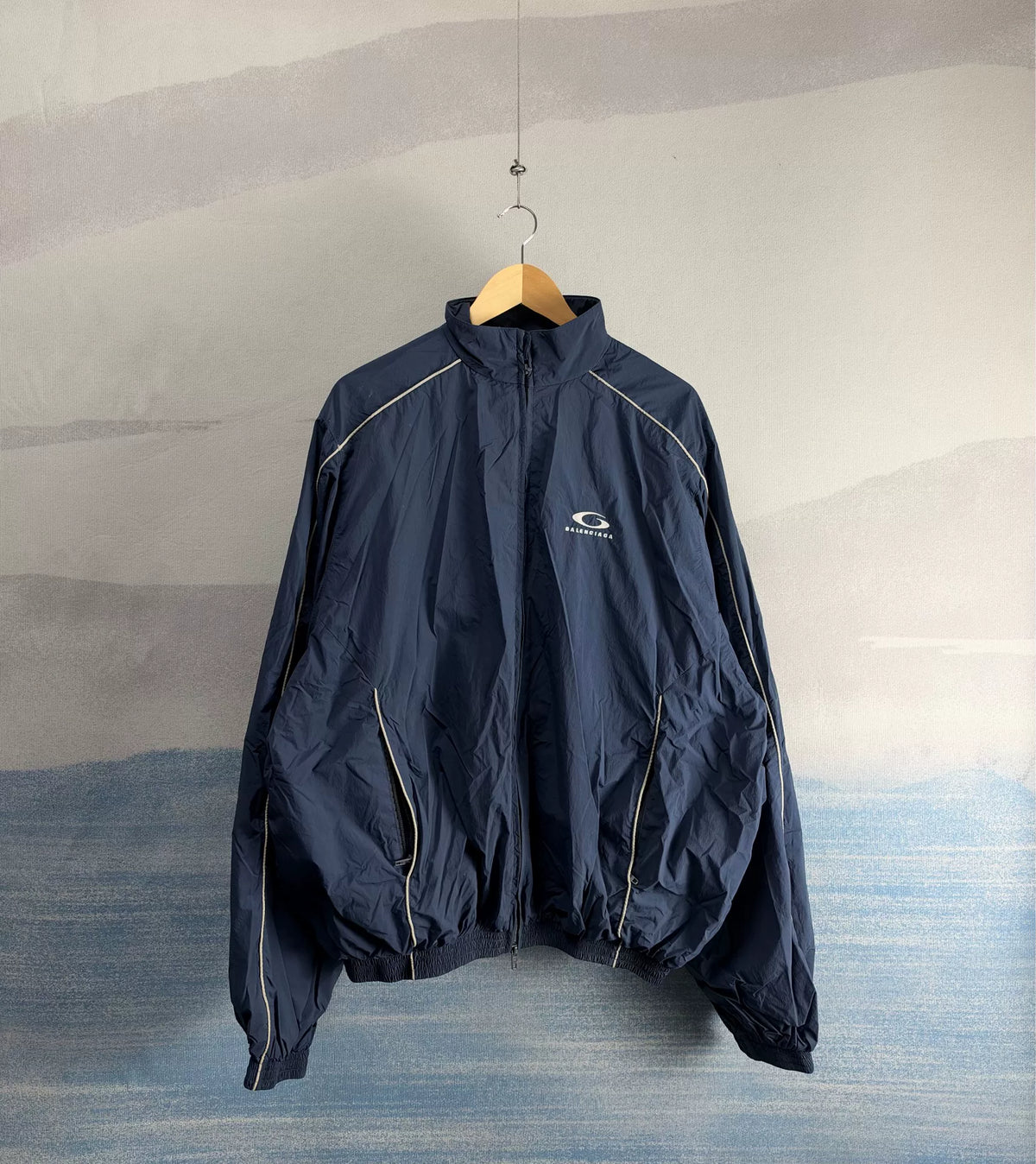 Balenciaga FW24 Navy Blue Letter Embroidered Jacket