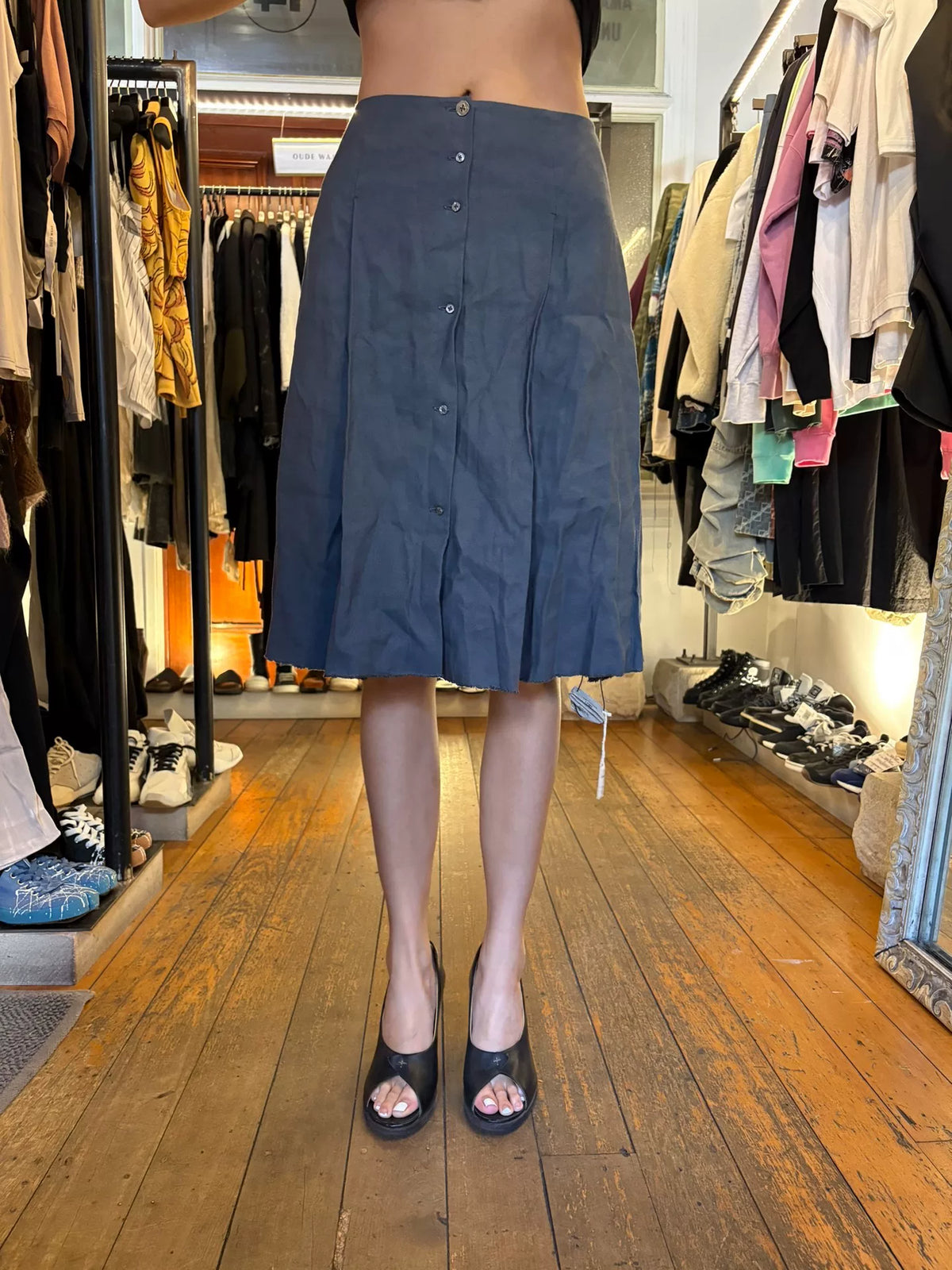 M.A+ SS16 Avion Blue 8 Pleats Linen Skirt