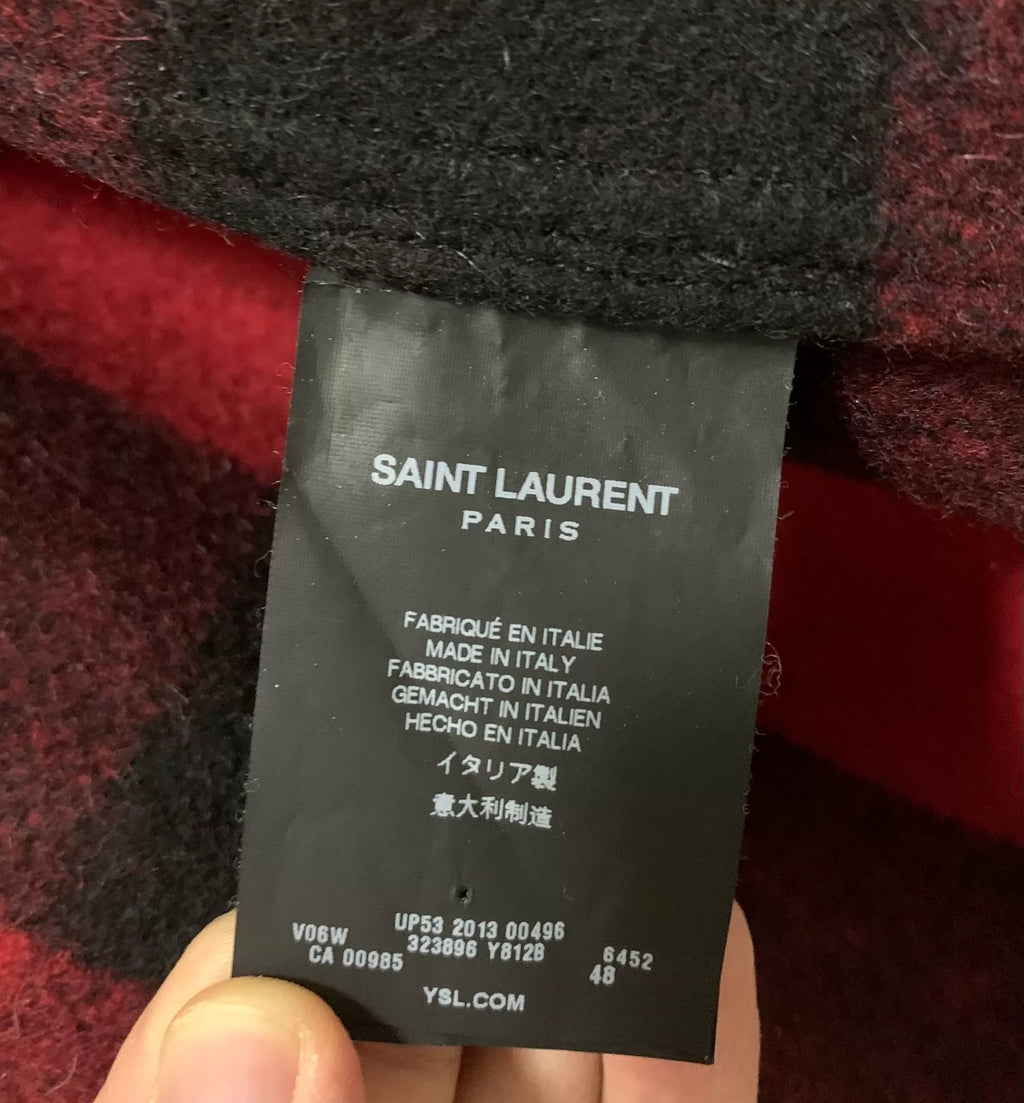 Saint Laurent 13FW Pocket Red Black Plaid Wool Flannel Jacket