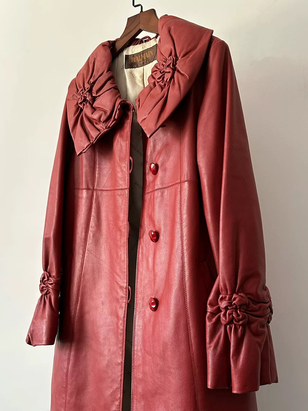 Balmain vintage-style lambskin mid-length coat