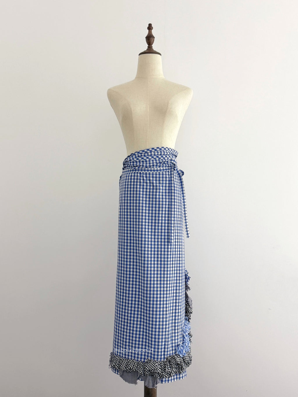 Comme Des Garcons Blue White Plaid Ruffle Wrap Cotton Skirt - Devines