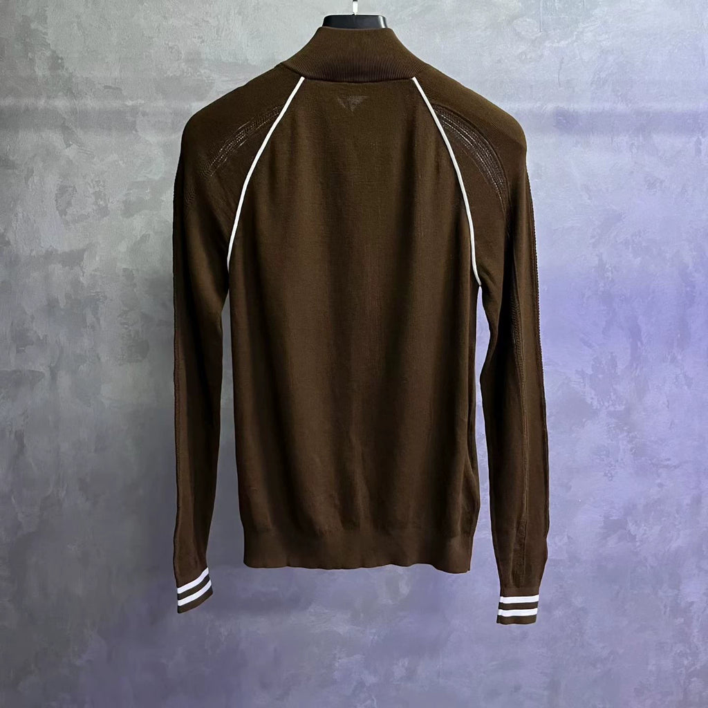 Miu Miu Brown Letter Print Stand-Collar Zip-Up Jacket