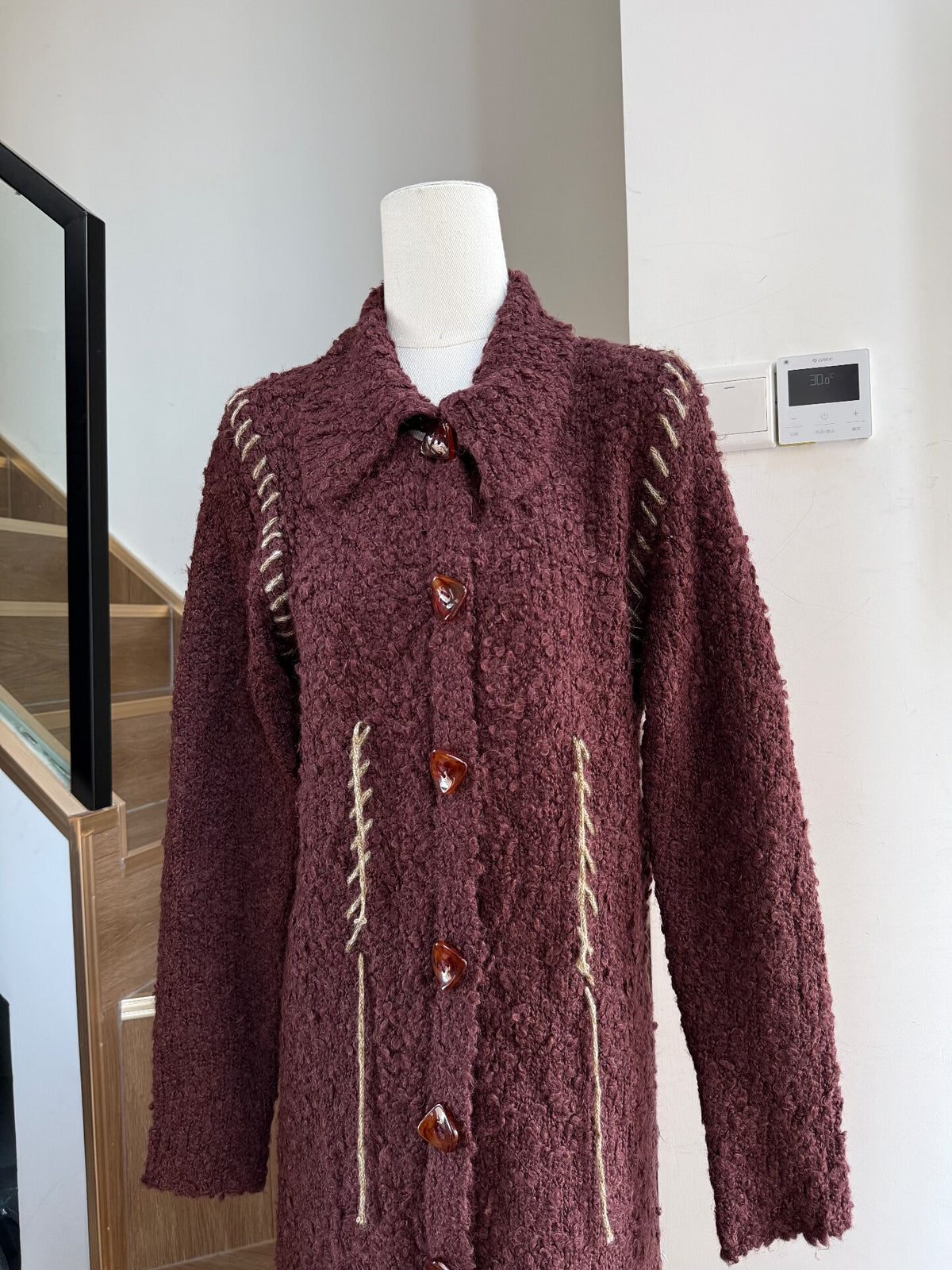 Namacheko FW20 Hand-Stitched Contrasting Thread Knit Coat