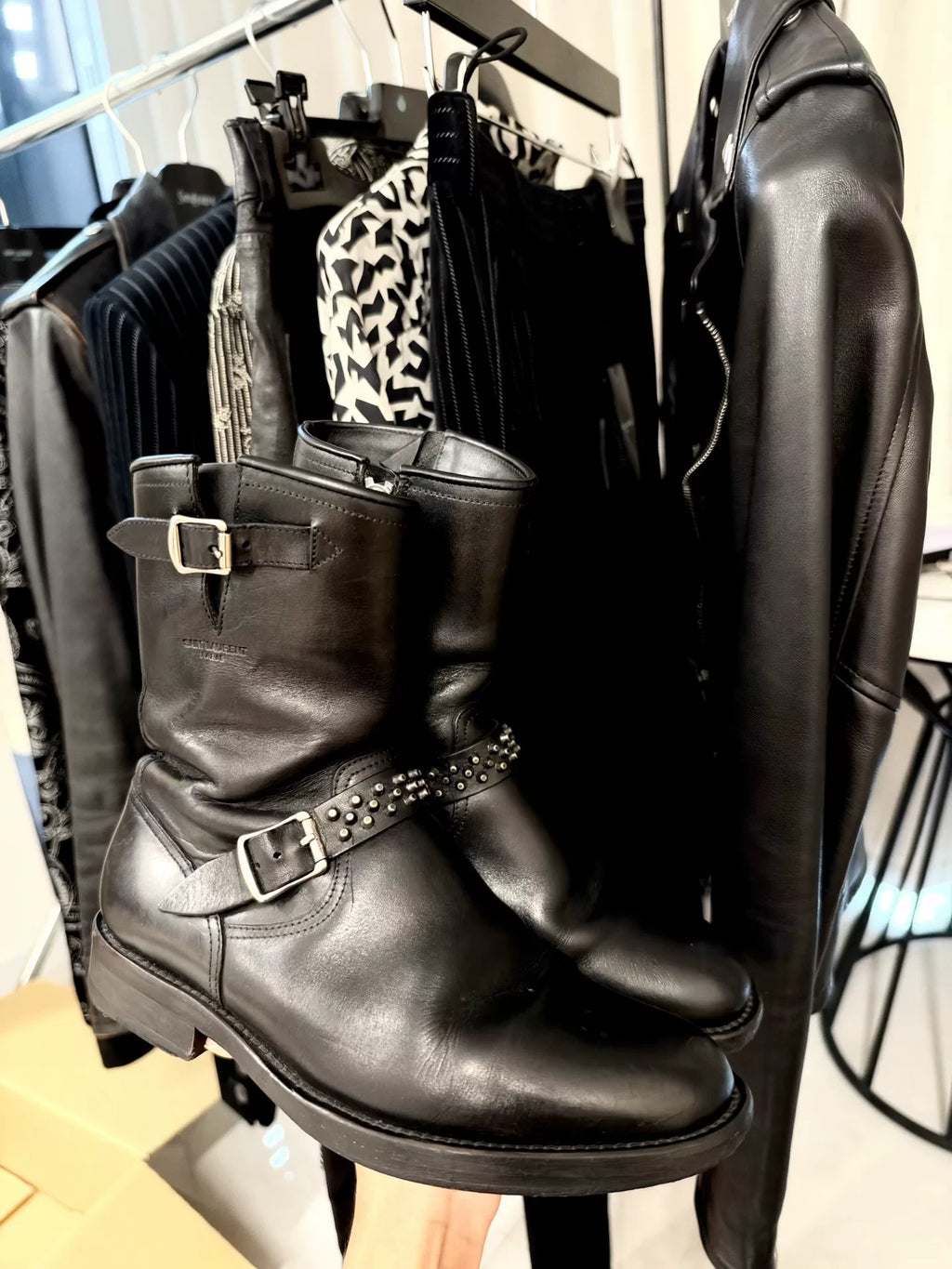 Saint Laurent FW15 Moto Rivet Chain Boots
