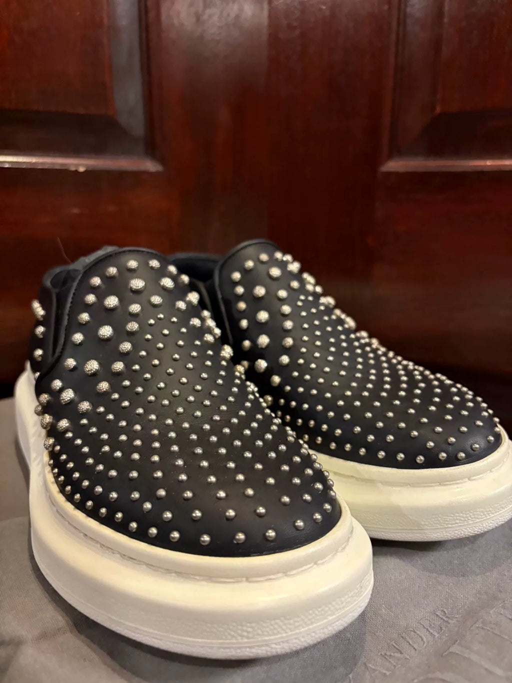 Alexander McQueen FW15 Black Rose Stud Lambskin Flats
