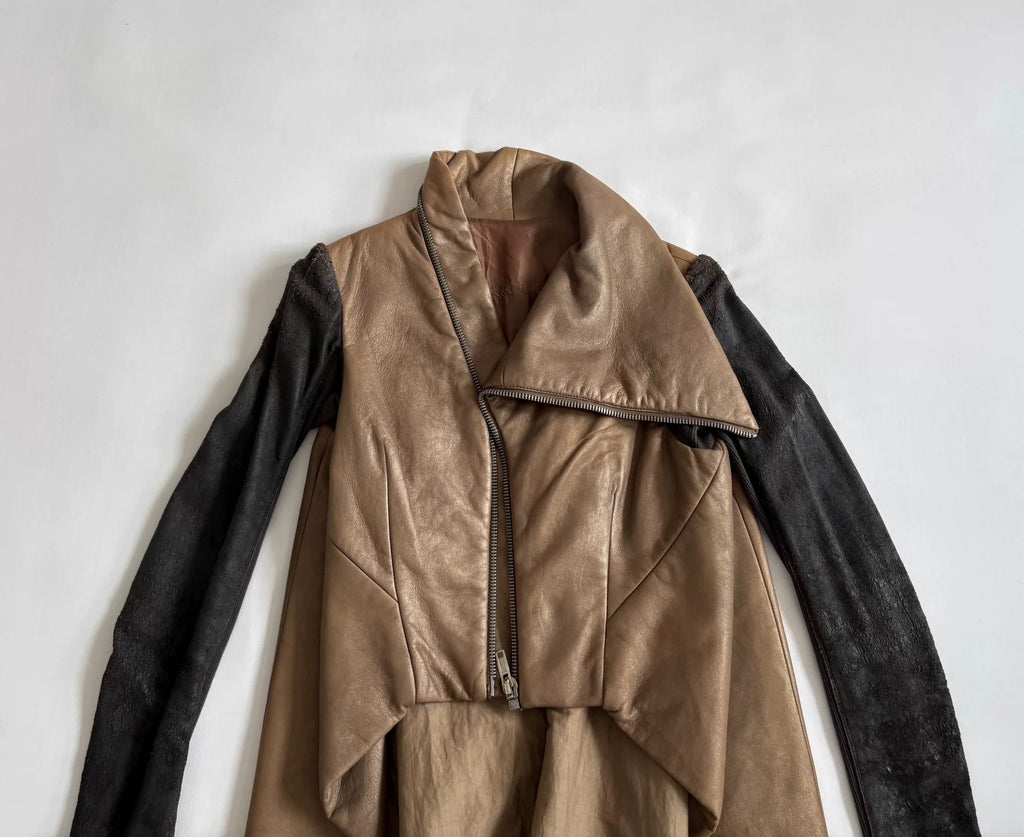 Rick Owens deconstructed irregular distressed leather jacket