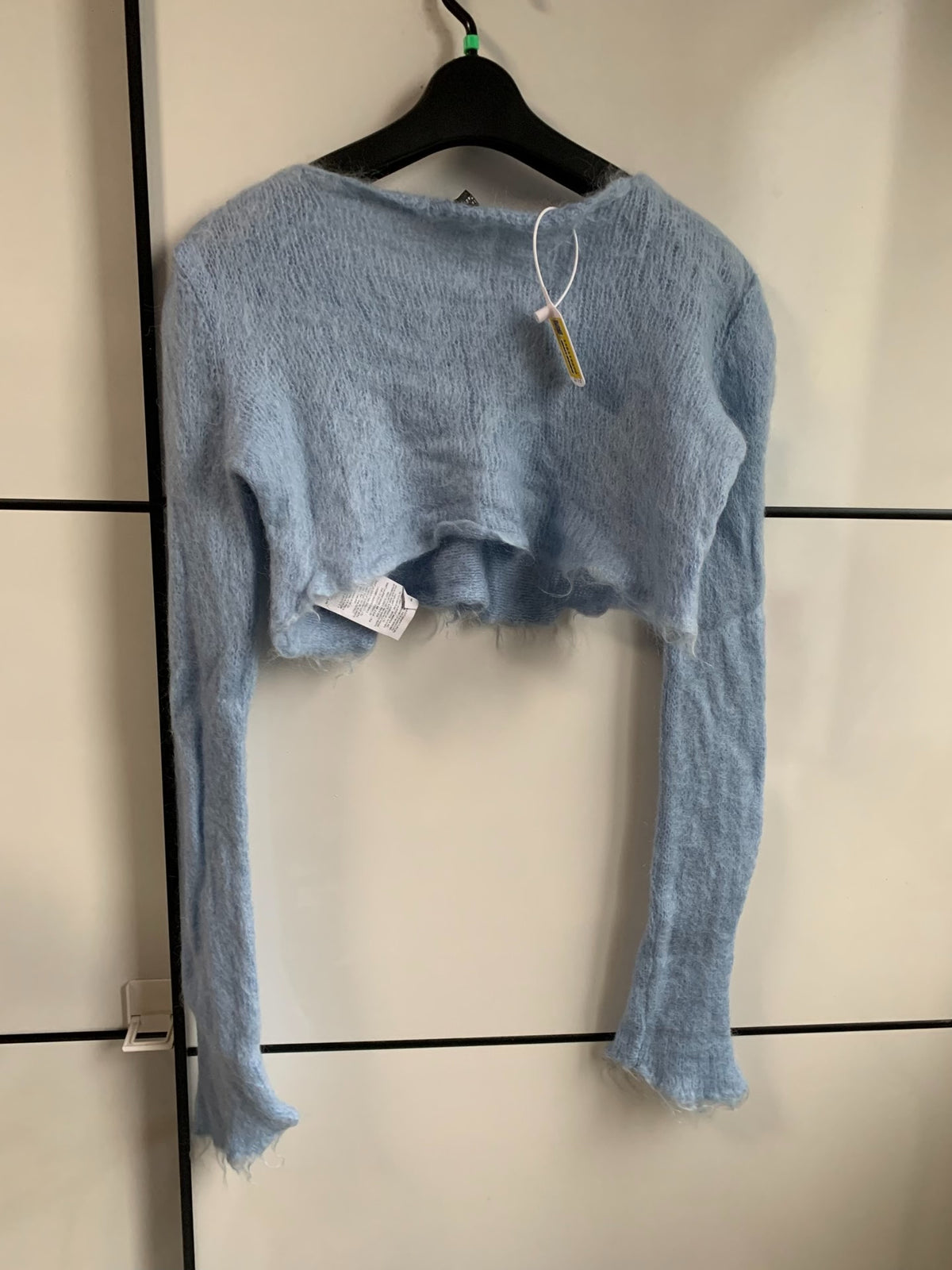 Saint Laurent Light Blue Mohair Cropped Sweater